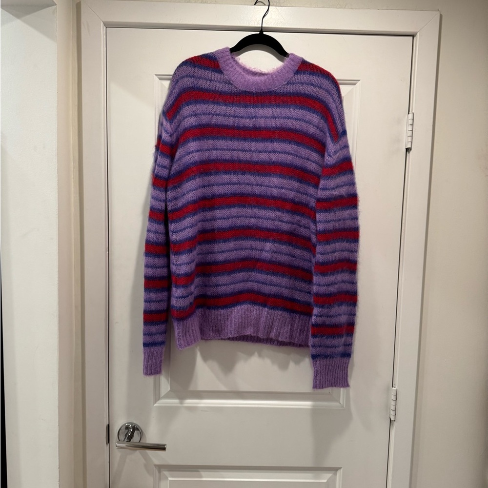 MNML Purple and Red Striped Crewneck Sweater